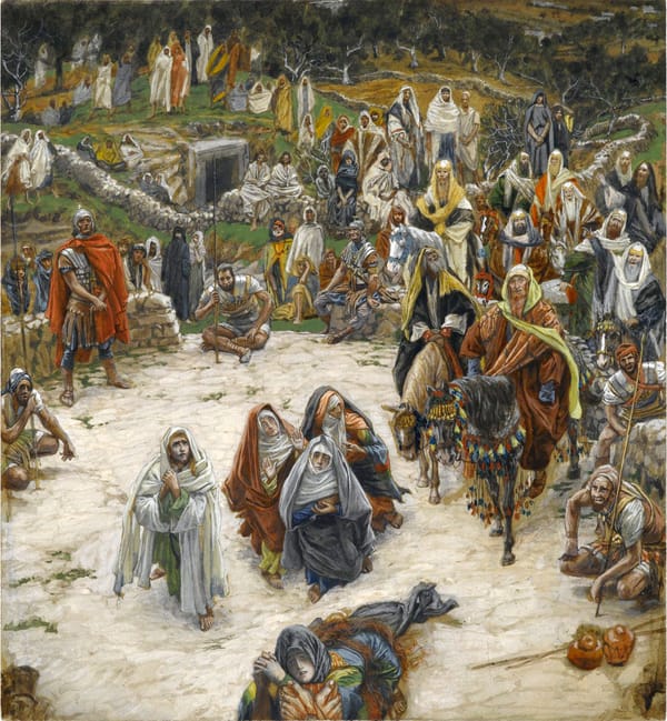 What Our Lord Saw from the Cross by James Tissot: Shows a POV of Jesus looking down from the Cross at the people mourning him as he died.